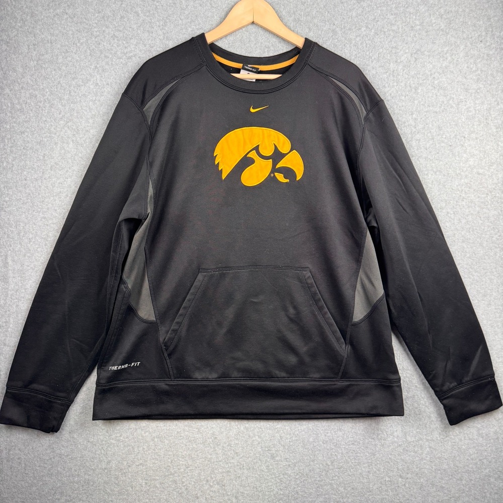Nike Sweatshirt Mens Large Black Iowa Hawkeyes Therma FIT Pullover Performance